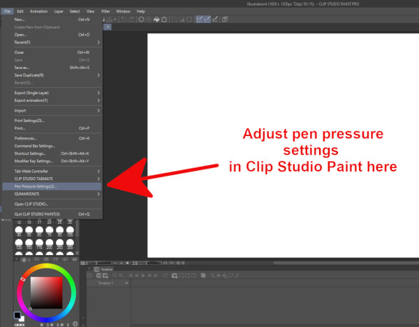 Clip Studio Paint pen pressure settings