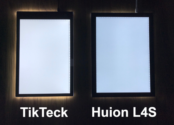 TikTeck and Huion brightness comparison